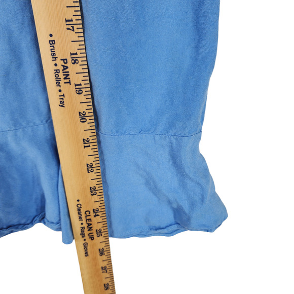 Context Linen Peplum Top Blouse sz M Women Blue Flutter Sleeves Cottage Coastal - Picture 13 of 13